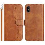 For iPhone XS Max Dual-Folded S-shape Leather Phone Case(Brown)