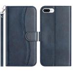 For iPhone 7 Plus / 8 Plus Dual-Folded S-shape Leather Phone Case(Navy Blue)