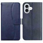 For iPhone 17 Dual-Folded S-shape Leather Phone Case(Navy Blue)