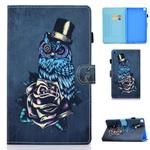 For Samsung Galaxy Tab A7 10.4 2020 T500 Horizontal TPU Painted Flat Leather Case Anti-skid Strip with Pen Cover & Card Slot & Holder(Owl)