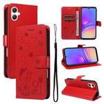For Samsung Galaxy A06 5G / 4G Cat and Bee Embossed Flip Leather Phone Case(Red)