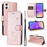 For Samsung Galaxy A06 5G / 4G Cat and Bee Embossed Flip Leather Phone Case(Rose Gold)