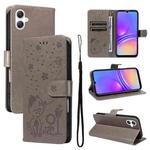 For Samsung Galaxy A07 5G Cat and Bee Embossed Flip Leather Phone Case(Grey)