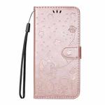 For Samsung Galaxy A07 5G Cat and Bee Embossed Flip Leather Phone Case(Rose Gold)