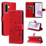 For Samsung Galaxy A36 5G / M56 5G Cat and Bee Embossed Flip Leather Phone Case(Red)