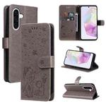 For Samsung Galaxy A36 5G / M56 5G Cat and Bee Embossed Flip Leather Phone Case(Grey)