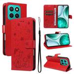 For Honor X8c 4G Global Cat and Bee Embossed Flip Leather Phone Case(Red)