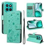 For Honor X8c 4G Global Cat and Bee Embossed Flip Leather Phone Case(Green)