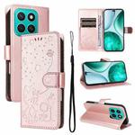 For Honor X8c 4G Global Cat and Bee Embossed Flip Leather Phone Case(Rose Gold)
