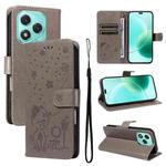 For Honor 400 Lite Cat and Bee Embossed Flip Leather Phone Case(Grey)