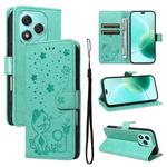 For Honor 400 Lite Cat and Bee Embossed Flip Leather Phone Case(Green)