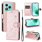 For Honor 400 Lite Cat and Bee Embossed Flip Leather Phone Case(Rose Gold)