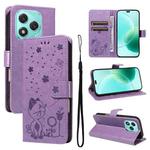 For Honor 400 Lite Cat and Bee Embossed Flip Leather Phone Case(Purple)