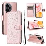 For Honor 400 Global 156.5mm Cat and Bee Embossed Flip Leather Phone Case(Rose Gold)