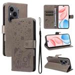 For Honor 400 Pro Global 160.8mm Cat and Bee Embossed Flip Leather Phone Case(Grey)