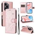 For Honor 400 Pro Global 160.8mm Cat and Bee Embossed Flip Leather Phone Case(Rose Gold)