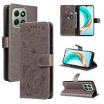 For For Honor X6c / X6b / X6a / X5b Cat and Bee Embossed Flip Leather Phone Case(Grey)