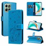 For For Honor X6c / X6b / X6a / X5b Cat and Bee Embossed Flip Leather Phone Case(Blue)