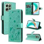 For For Honor X6c / X6b / X6a / X5b Cat and Bee Embossed Flip Leather Phone Case(Green)