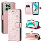 For For Honor X6c / X6b / X6a / X5b Cat and Bee Embossed Flip Leather Phone Case(Rose Gold)