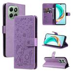 For For Honor X6c / X6b / X6a / X5b Cat and Bee Embossed Flip Leather Phone Case(Purple)