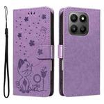 For Honor 400 Smart 5G Cat and Bee Embossed Flip Leather Phone Case(Purple)