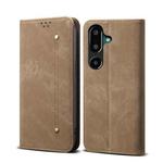For Samsung Galaxy F16 5G Global Denim Texture Casual Style Horizontal Flip Leather Case(Khaki)