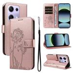 For Xiaomi Poco M6 Pro 4G Global Dandelion Embossed Pattern Flip Leather Phone Case(Rose Gold)