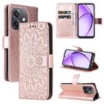 For OPPO A5x 5G Global Embossed Sunflower Pattern Flip Leather Phone Case(Rose Gold)