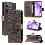 For OPPO A5x 5G Global Embossed Sunflower Pattern Flip Leather Phone Case(Grey)