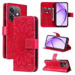 For OPPO A5x 5G Global Embossed Sunflower Pattern Flip Leather Phone Case(Red)