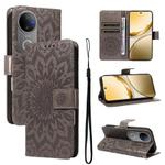 For vivo V50 5G Global Embossed Sunflower Pattern Flip Leather Phone Case(Grey)