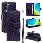 For vivo Y29S 5G / Y04 Embossed Sunflower Pattern Flip Leather Phone Case(Purple)