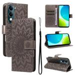 For vivo Y29S 5G / Y04 Embossed Sunflower Pattern Flip Leather Phone Case(Grey)