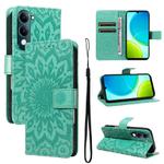 For vivo Y29S 5G / Y04 Embossed Sunflower Pattern Flip Leather Phone Case(Green)