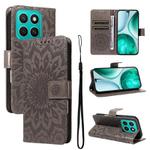 For Honor X8C 4G Global Embossed Sunflower Pattern Flip Leather Phone Case(Grey)