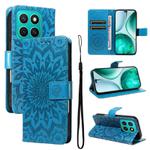 For Honor X8C 4G Global Embossed Sunflower Pattern Flip Leather Phone Case(Blue)