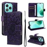 For Honor 400 Lite Embossed Sunflower Pattern Flip Leather Phone Case(Purple)
