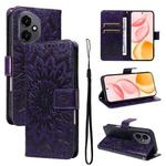 For Honor 400 Global 156.5mm Embossed Sunflower Pattern Flip Leather Phone Case(Purple)