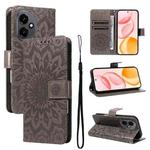 For Honor 400 Global 156.5mm Embossed Sunflower Pattern Flip Leather Phone Case(Grey)
