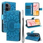 For Honor 400 Global 156.5mm Embossed Sunflower Pattern Flip Leather Phone Case(Blue)