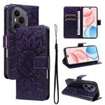 For Honor 400 Pro Global 160.8mm Embossed Sunflower Pattern Flip Leather Phone Case(Purple)