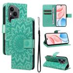 For Honor 400 Pro Global 160.8mm Embossed Sunflower Pattern Flip Leather Phone Case(Green)