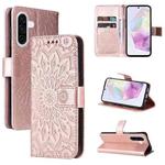 For Samsung Galaxy A56 5G Embossed Sunflower Pattern Flip Leather Phone Case(Rose Gold)