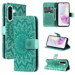 For Samsung Galaxy A56 5G Embossed Sunflower Pattern Flip Leather Phone Case(Green)