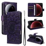 For Xiaomi 15 Ultra 5G Global Embossed Sunflower Pattern Flip Leather Phone Case(Purple)