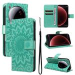 For Xiaomi 15 Ultra 5G Global Embossed Sunflower Pattern Flip Leather Phone Case(Green)