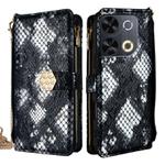 For itel P65 Crossbody Handle Snake Texture Leather Phone Case(Black)