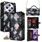 For OPPO Find X8s+ 5G Crossbody Handle Snake Texture Leather Phone Case(Black)