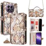 For OPPO A5 5G 2025 Global Crossbody Handle Snake Texture Leather Phone Case(White)